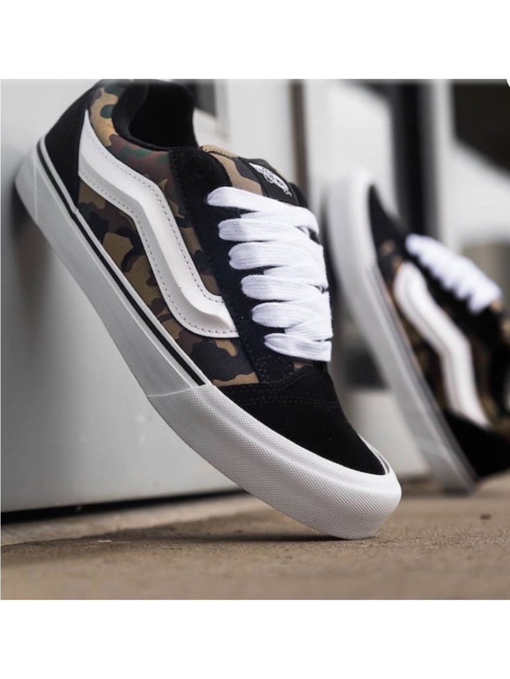 Vans Knu Skool Skate Shoe - Black / Camo Size 5 Junior’s